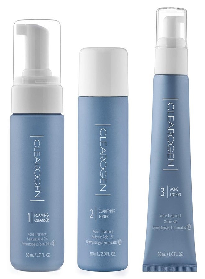 كليروجين مجموعة كليروجين لعلاج حب الشباب، مجموعة علاج حب الشباب، العناية بالبشرة المعرضة لحب الشباب، مجموعة العناية بالبشرة المعرضة لحب الشباب، مجموعة طبيعية فاخرة مضادة لهرمون ديهدروتستوستيرون للبشرة الحساسة، مجموعة من 3 قطع، تكفي لمدة شهر واحد - Image 1